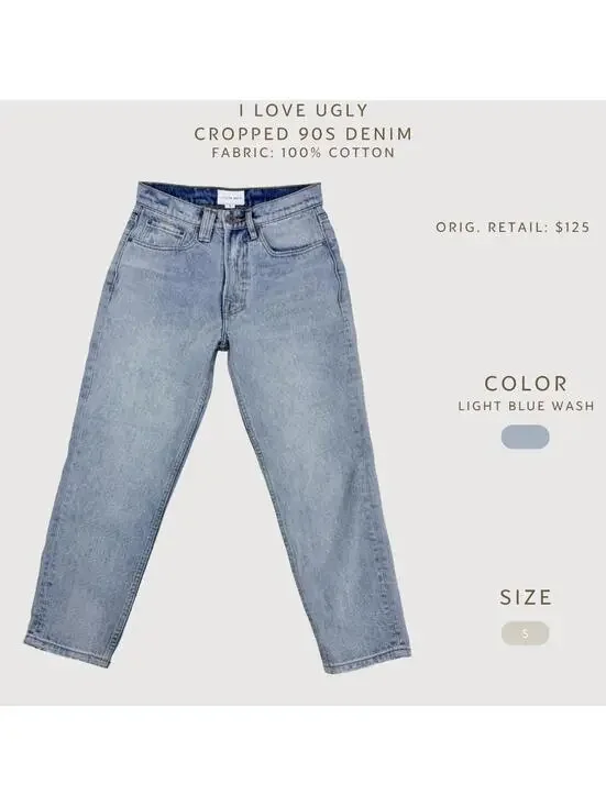 I Love Ugly Cropped 90s Denim Jeans Light Blue Wash Size S - Picture 2 of 9